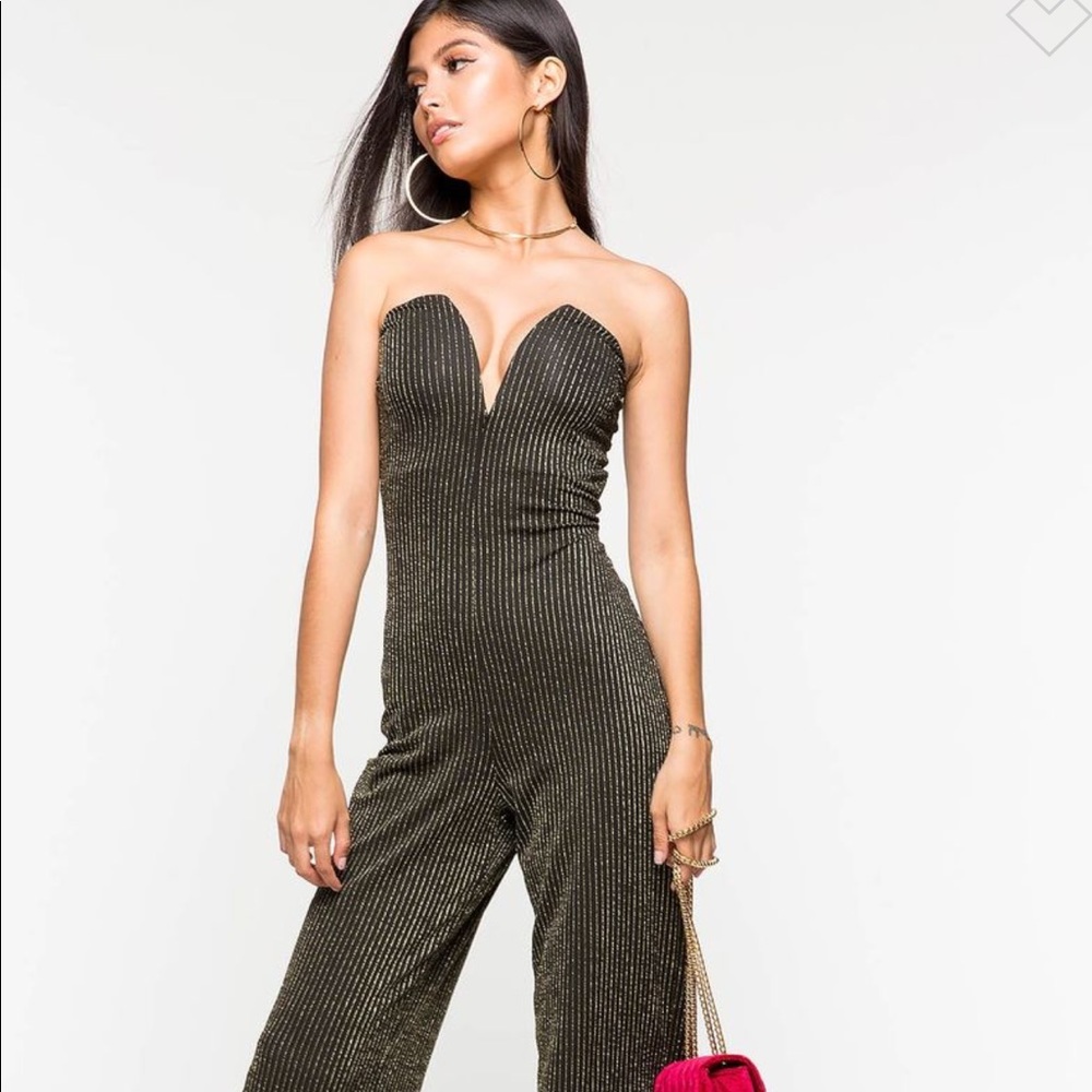 FREE W/PURCHASE PLEASE READ Strapless cocktail evening wear pinstripe jumpsuit